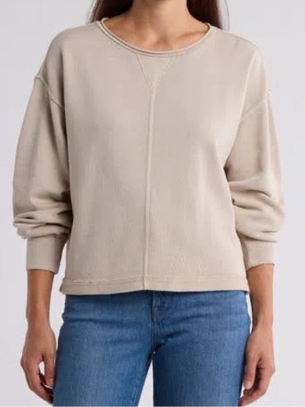 C & C California Alyssia Sun Washed French Terry Crewneck Beige Pullover Size L